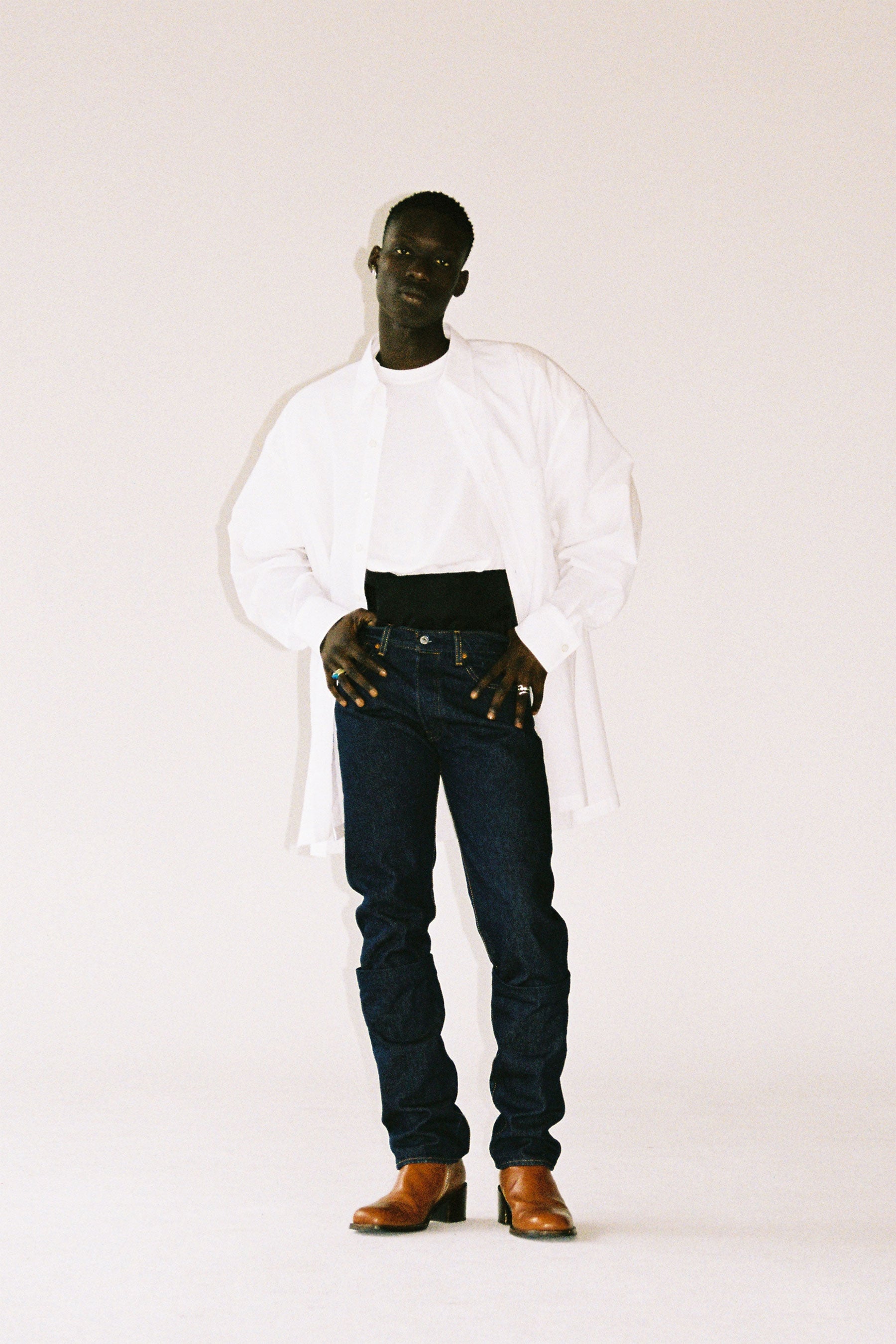 White Cotton Strong Arm Shirt Coat