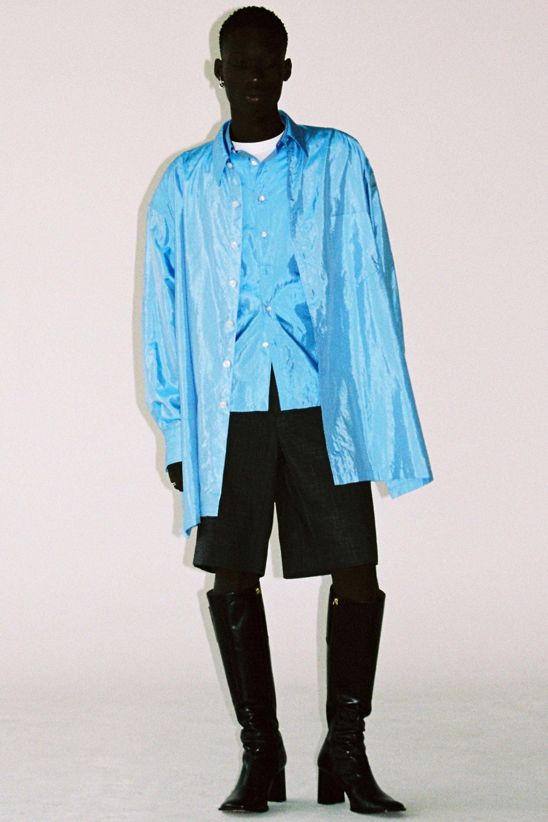Light Blue Silk Polyamide Blended Strong Arm Shirt Coat