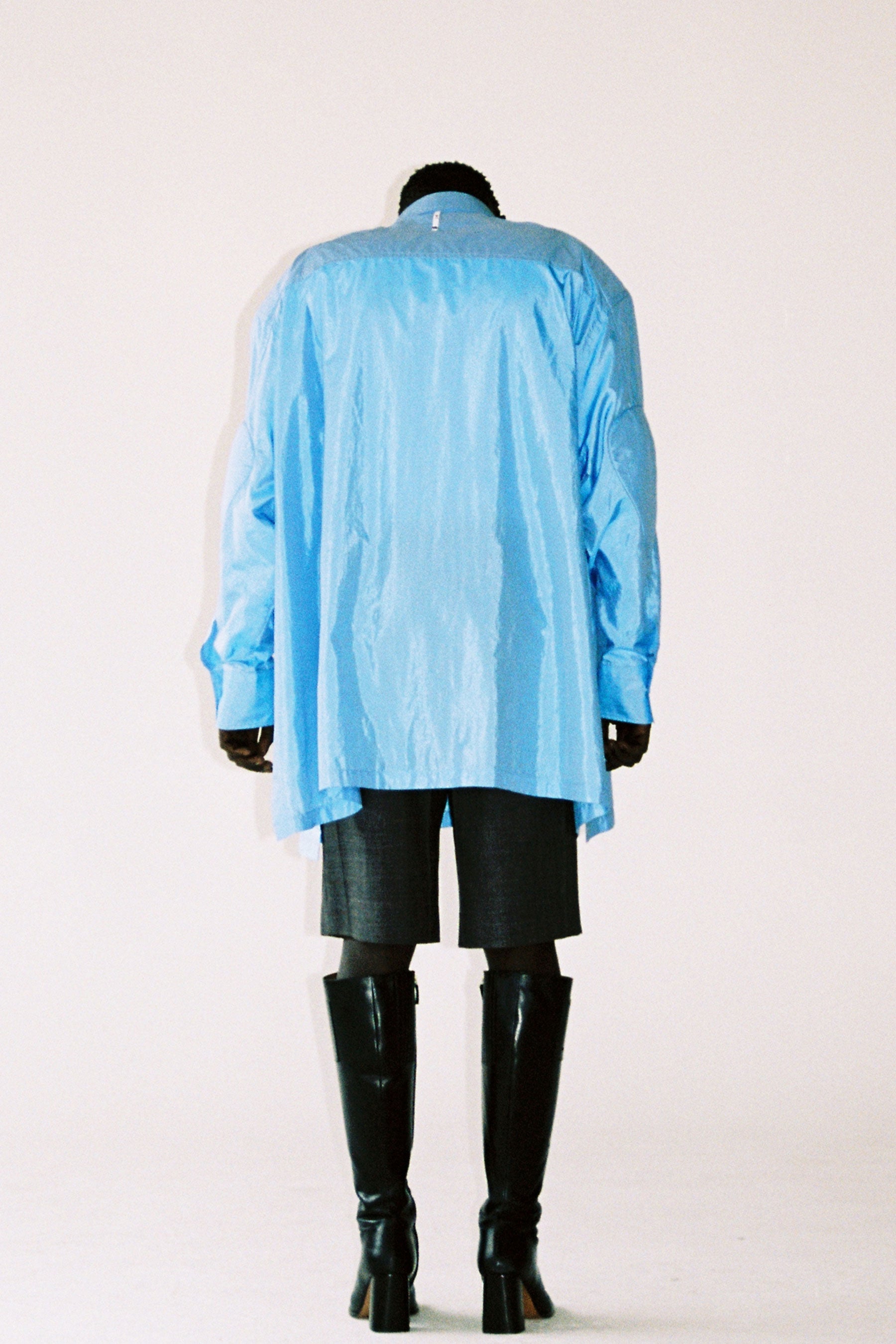 Light Blue Silk Polyamide Blended Strong Arm Shirt Coat