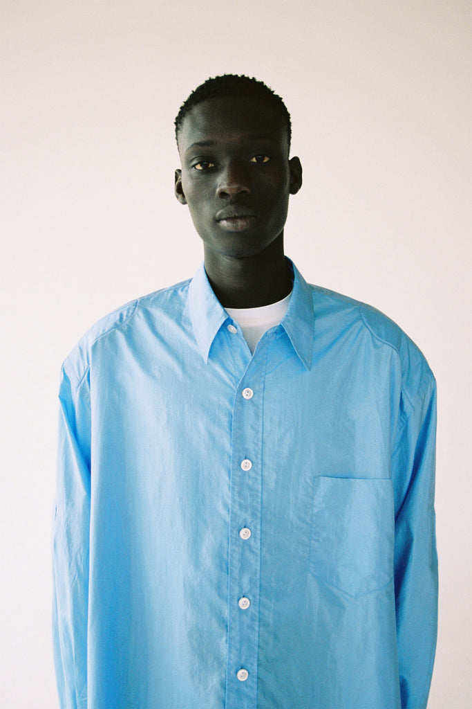 Light Blue Silk Polyamide Blended Strong Arm Shirt Coat