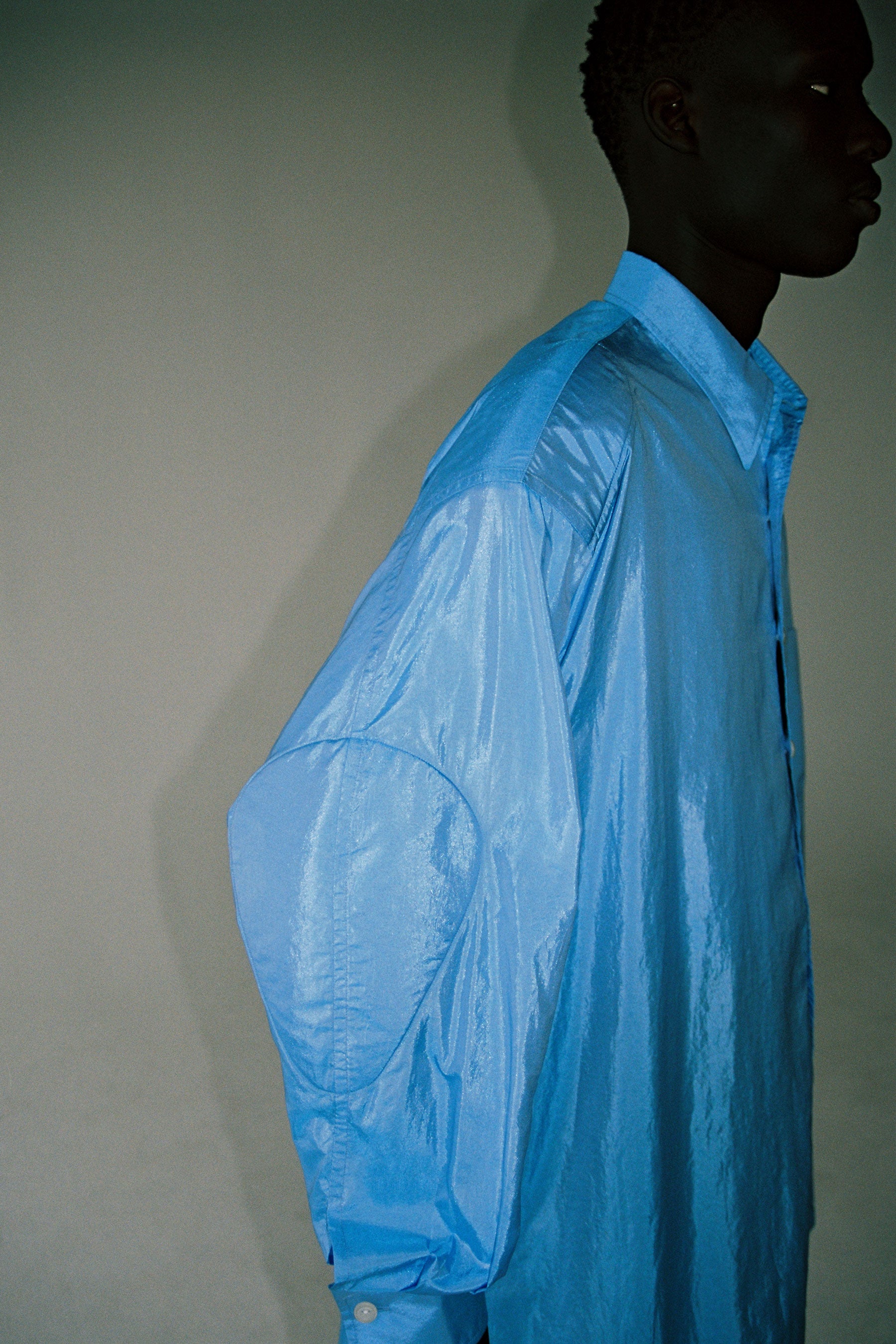 Light Blue Silk Polyamide Blended Strong Arm Shirt Coat
