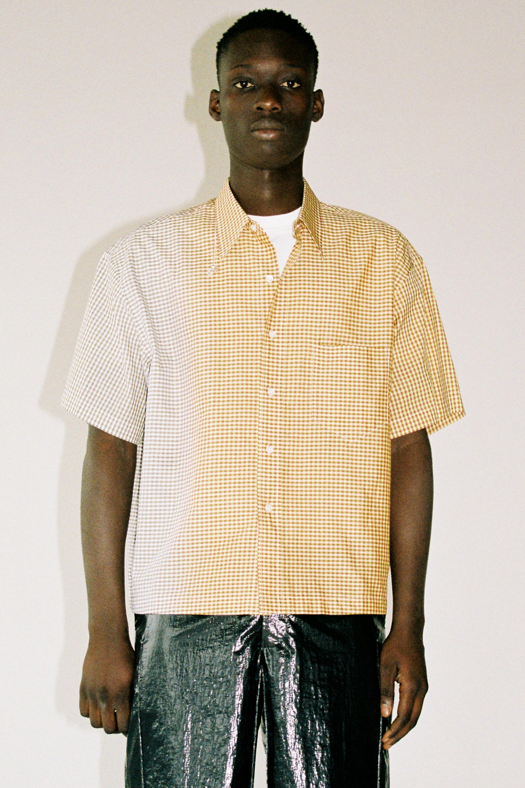 Yellow Cotton Gradient Check Weaved Square Shirt