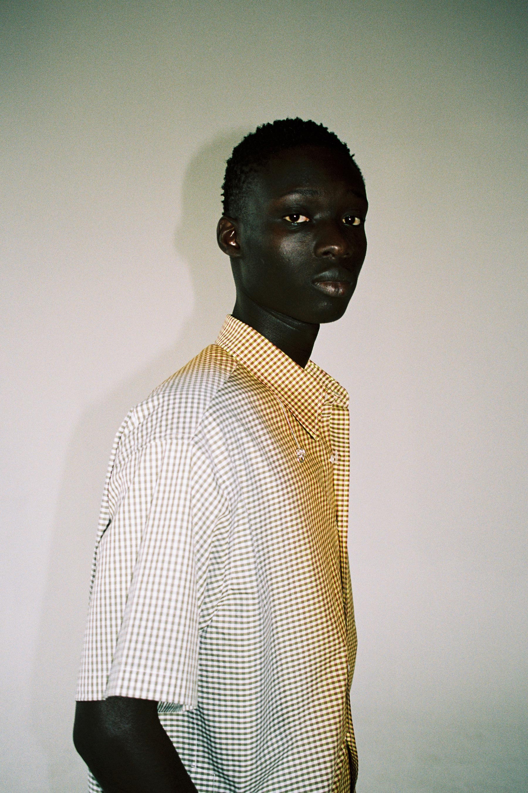 Yellow Cotton Gradient Check Weaved Square Shirt