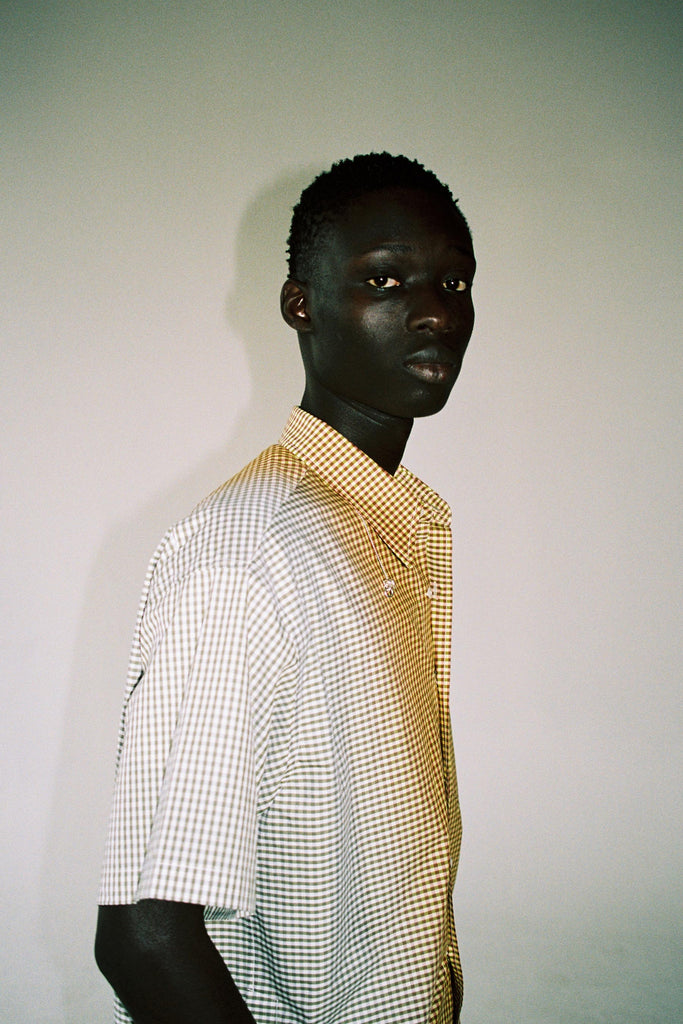 Yellow Cotton Gradient Check Weaved Square Shirt
