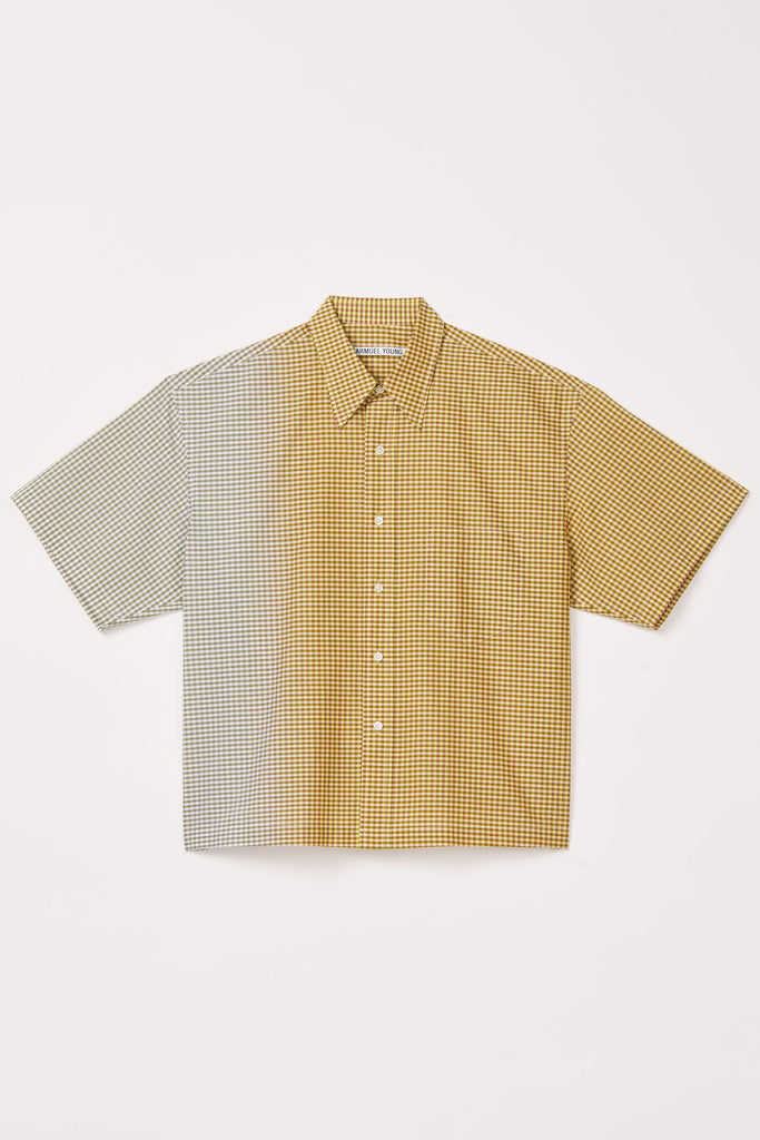 Yellow Cotton Gradient Check Weaved Square Shirt