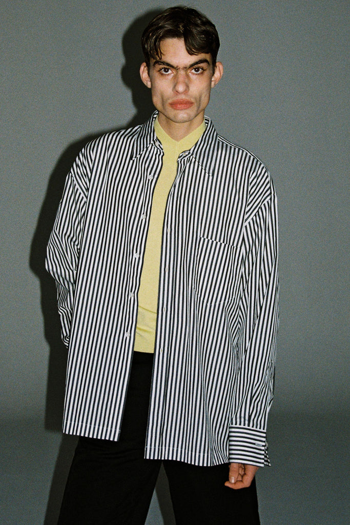 Black Stripe Cotton Square Overshirt