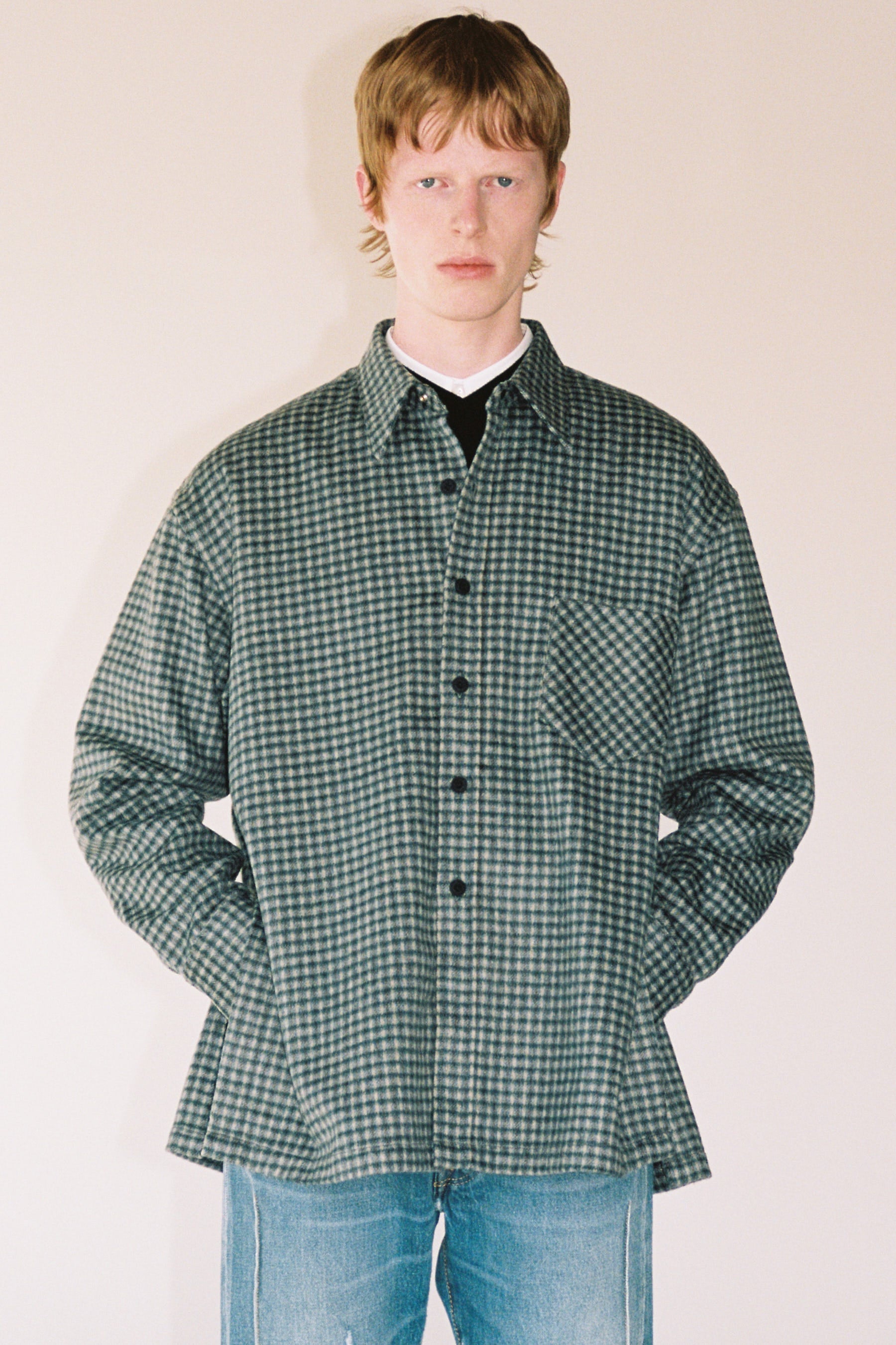 Dark Green Check Woollen Square Overshirt