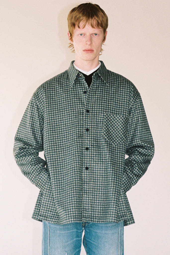 Dark Green Check Woollen Square Overshirt