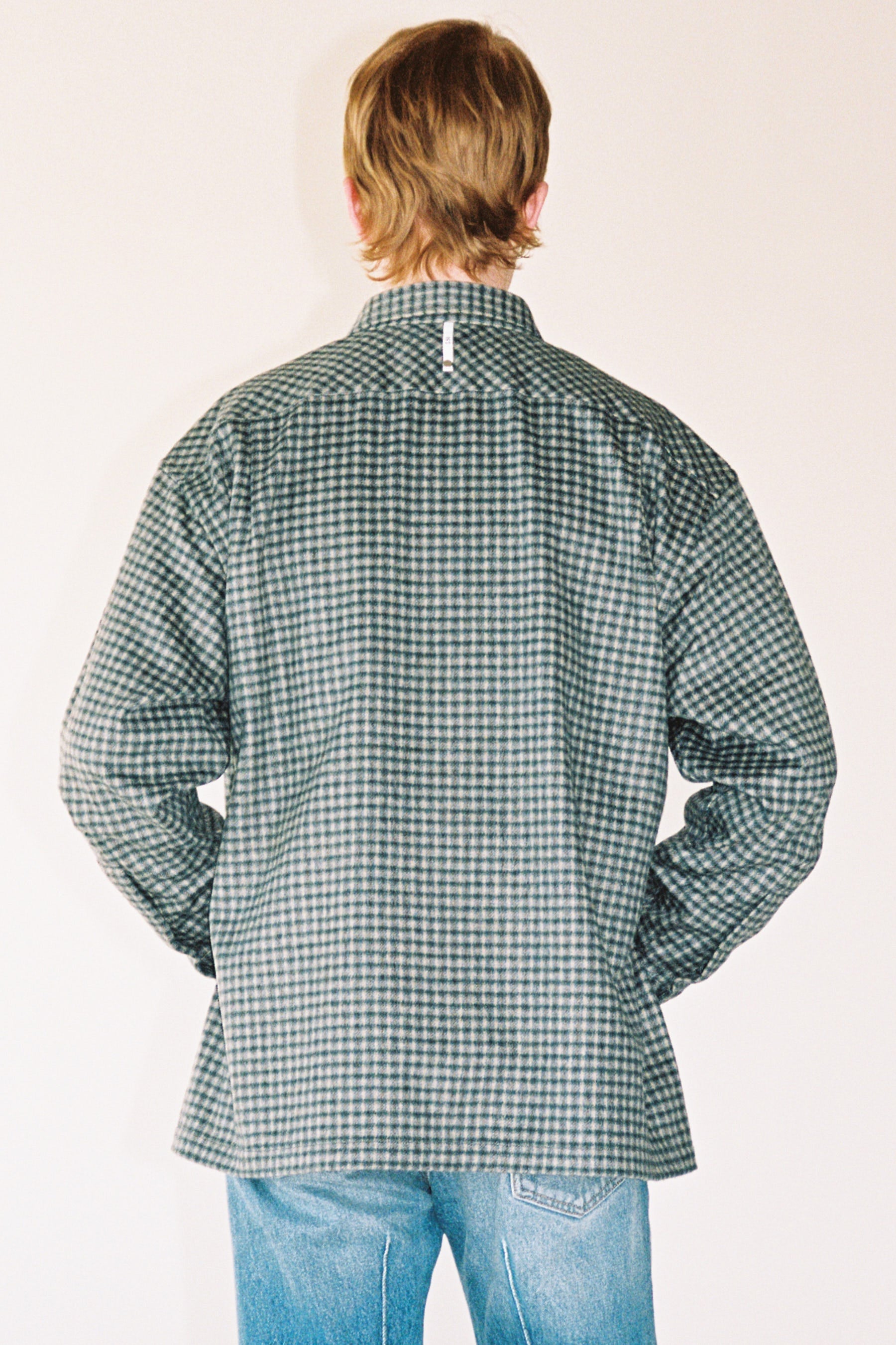 Dark Green Check Woollen Square Overshirt