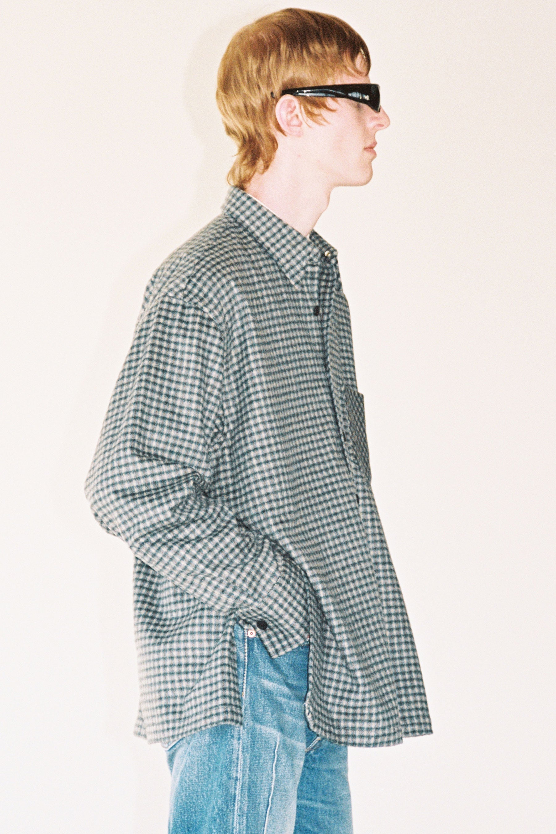 Dark Green Check Woollen Square Overshirt