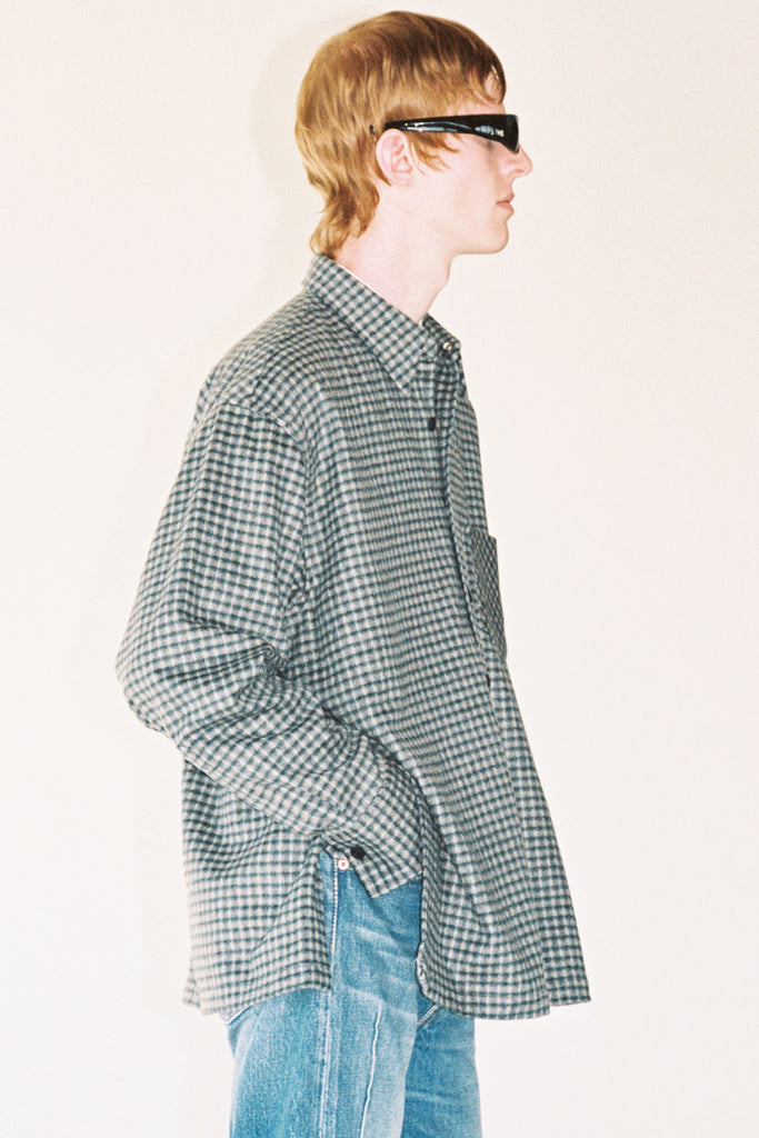 Dark Green Check Woollen Square Overshirt
