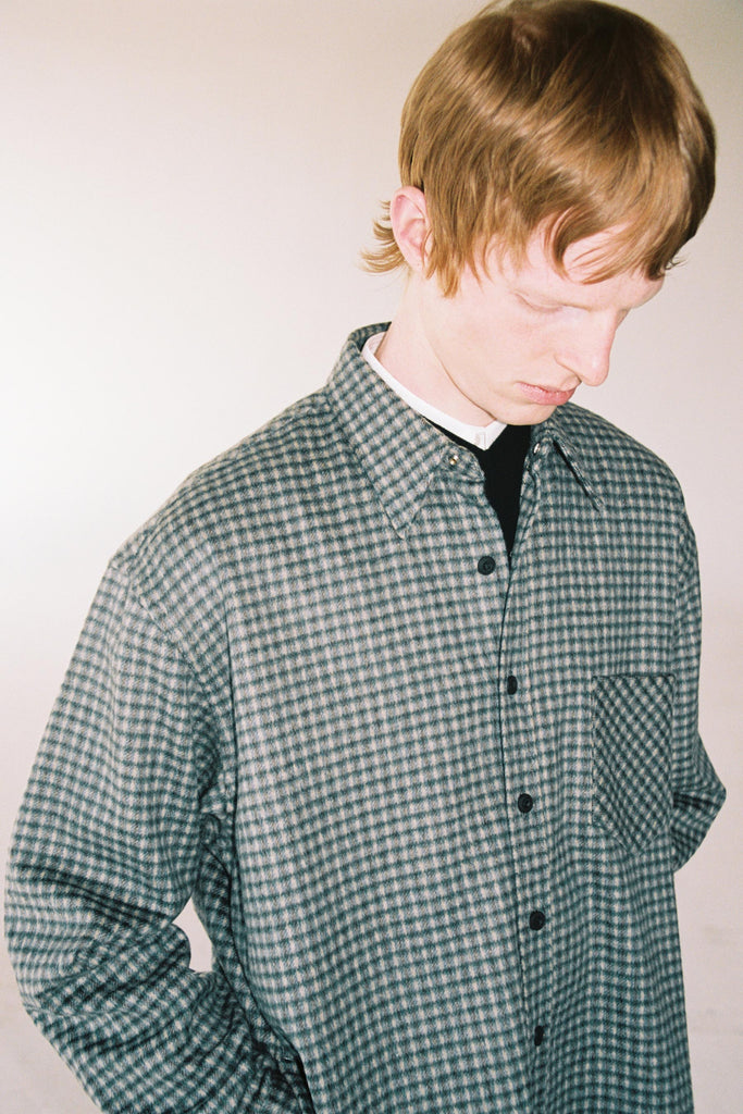 Dark Green Check Woollen Square Overshirt