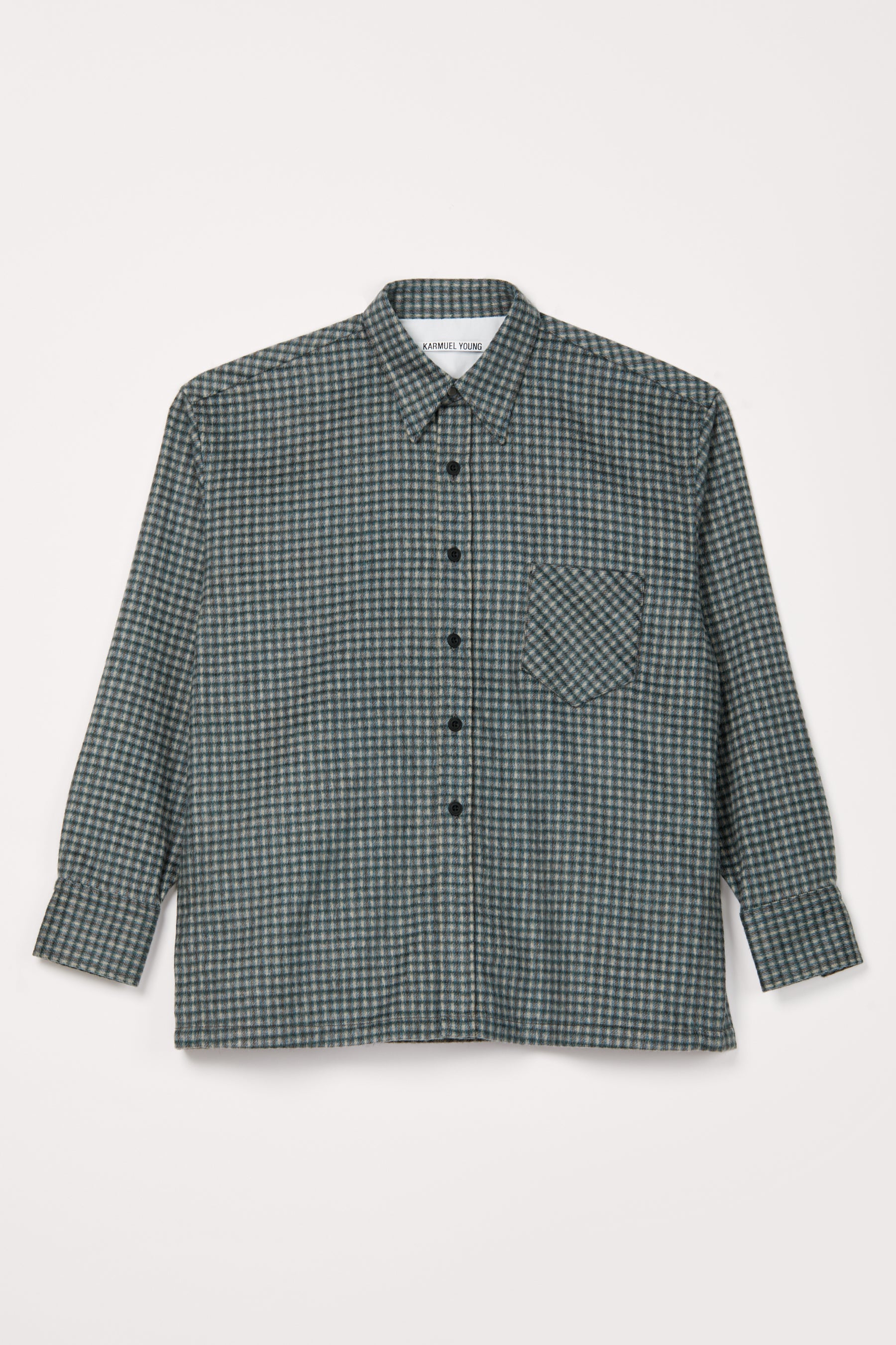 Dark Green Check Woollen Square Overshirt