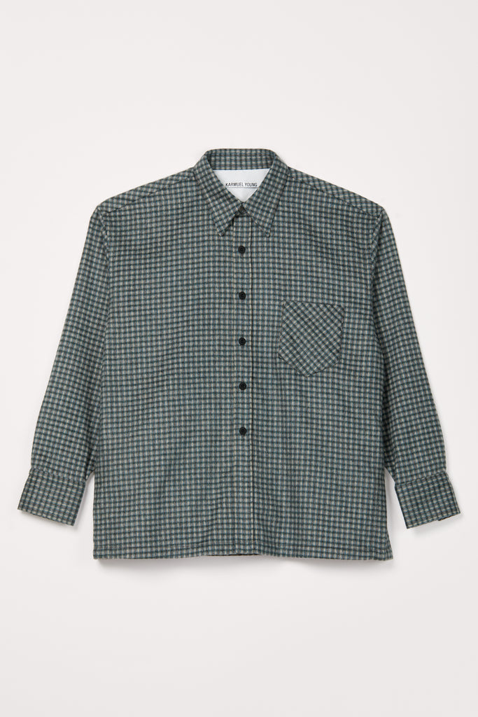 Dark Green Check Woollen Square Overshirt