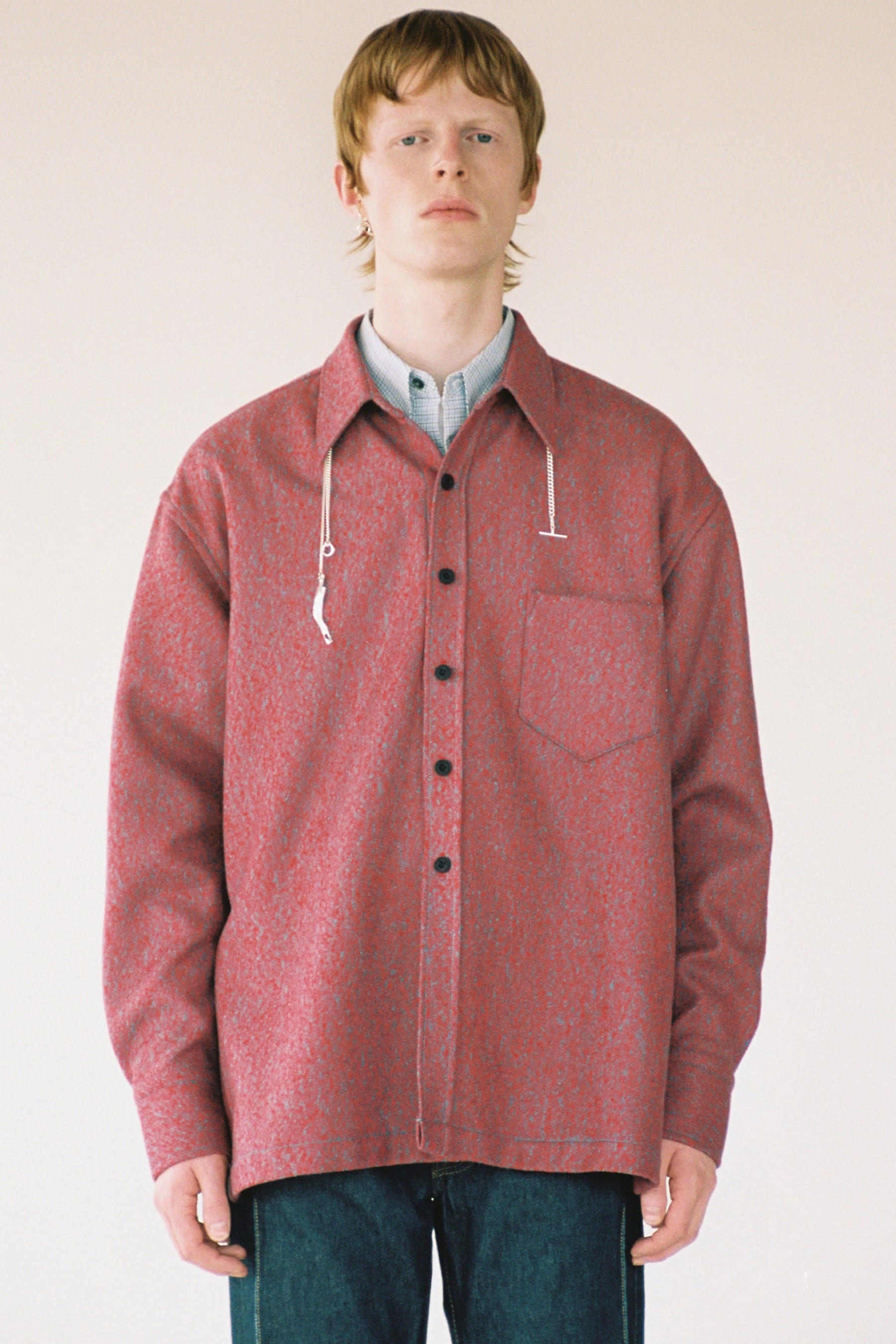 Red Woollen Square Overshirt