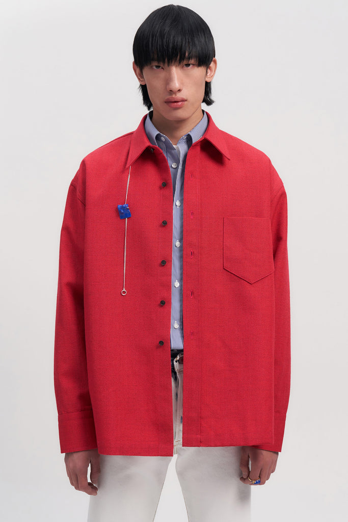 Red Woollen Square Overshirt