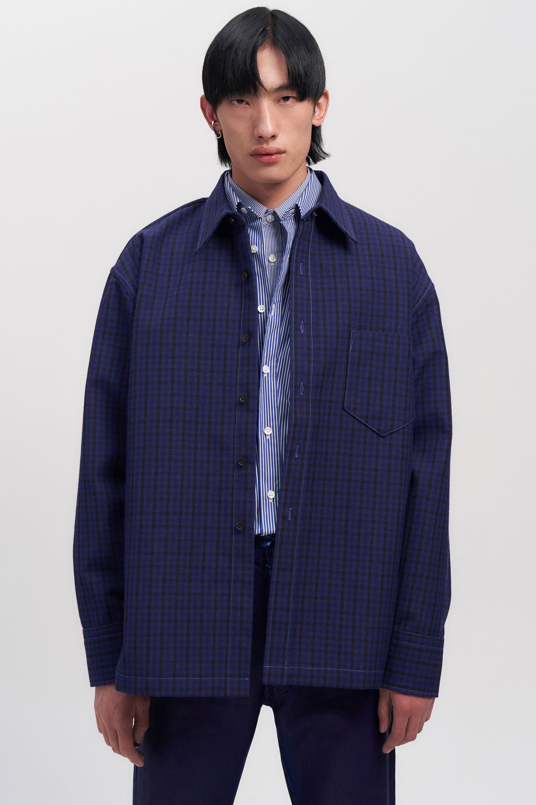 Navy Woollen Square Overshirt