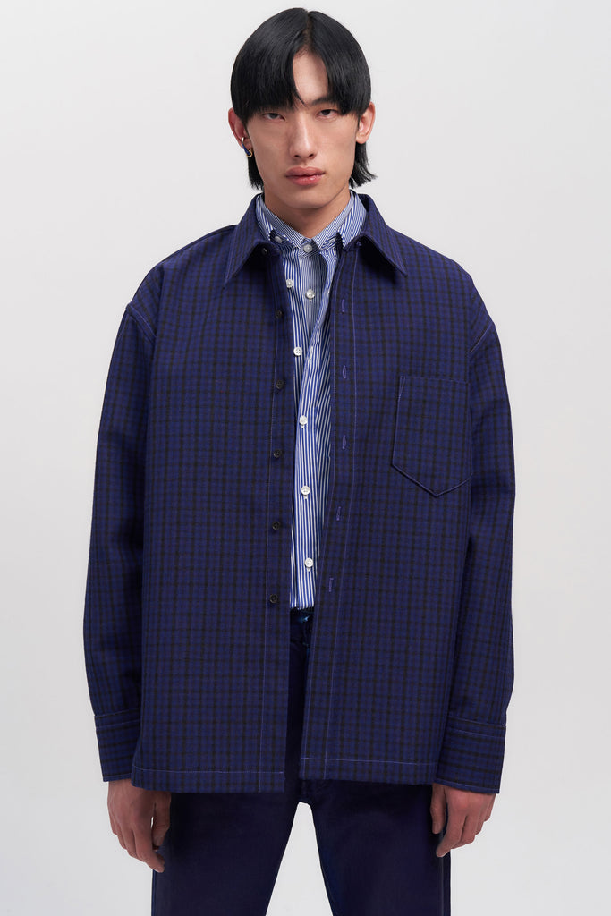 Navy Woollen Square Overshirt