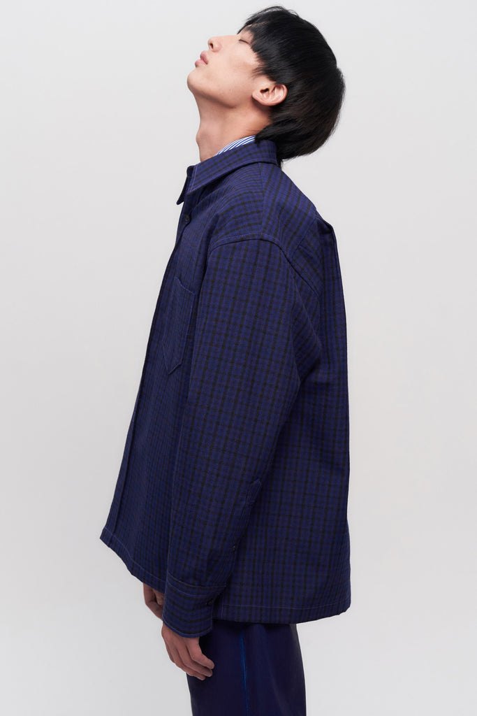 Navy Woollen Square Overshirt