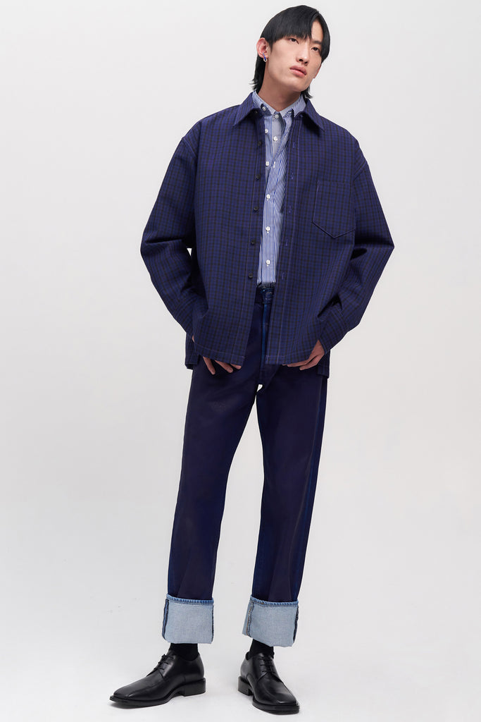 Navy Woollen Square Overshirt