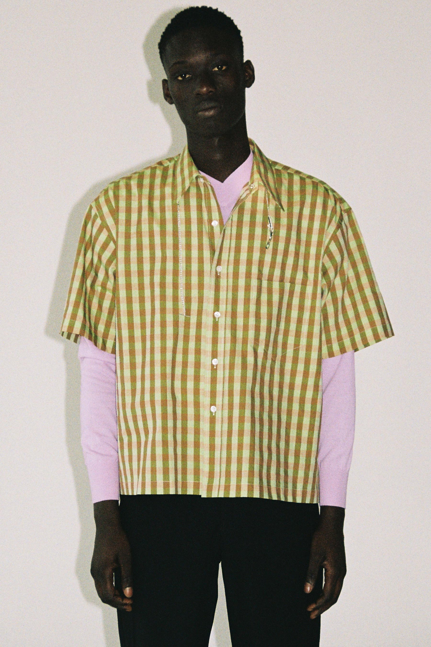 Green Cotton Gingham Check Square Shirt