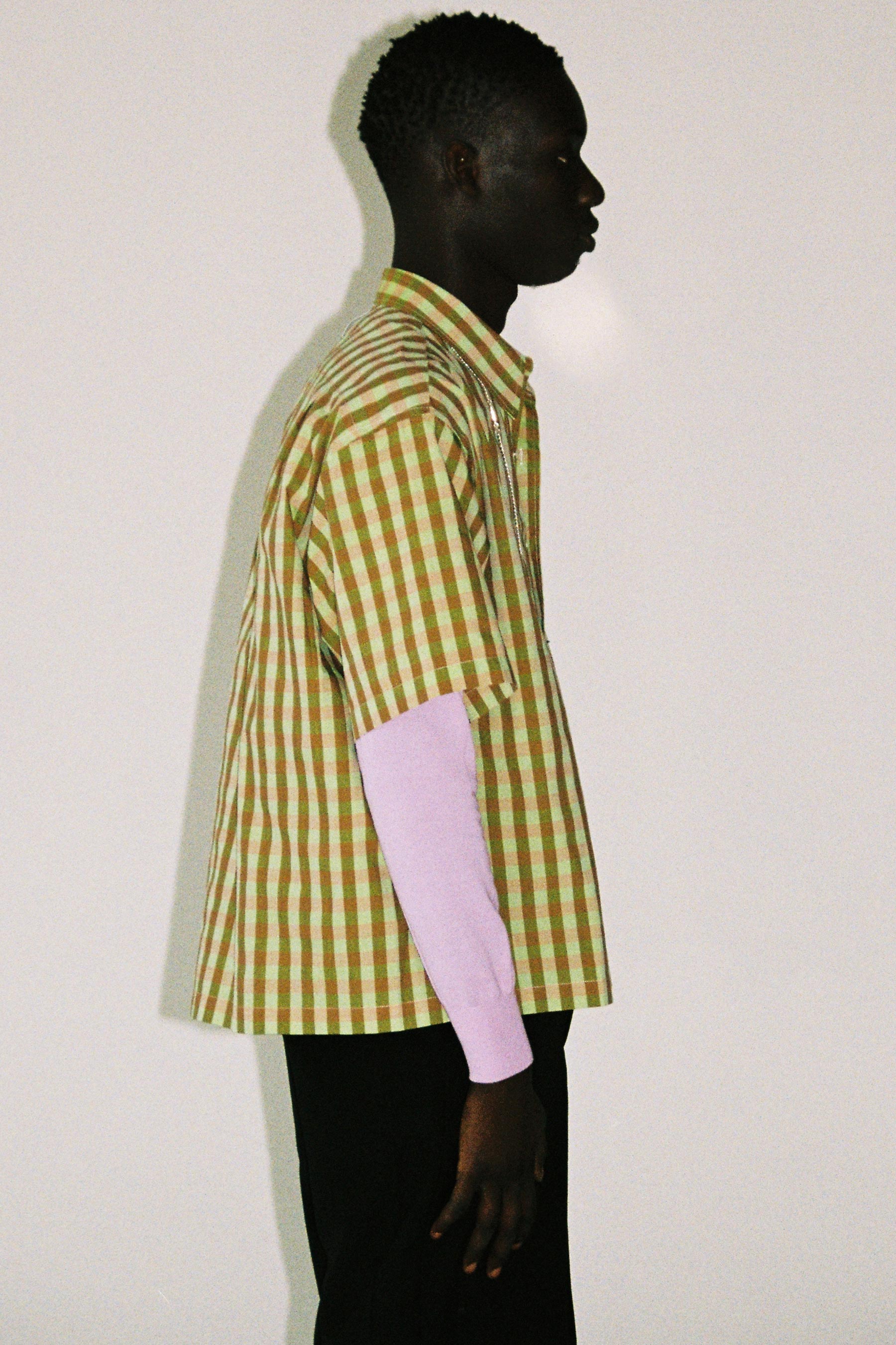 Green Cotton Gingham Check Square Shirt