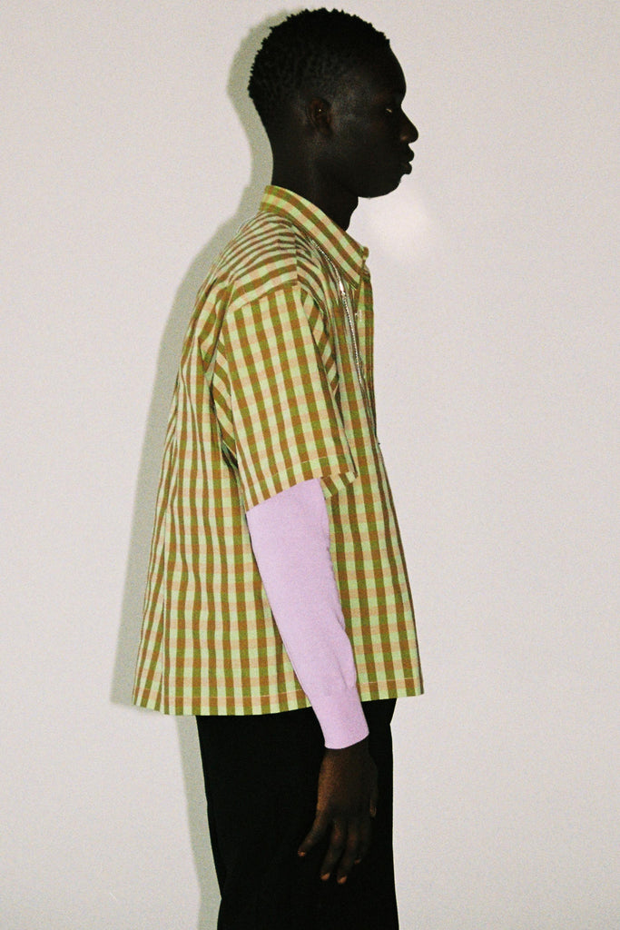 Green Cotton Gingham Check Square Shirt
