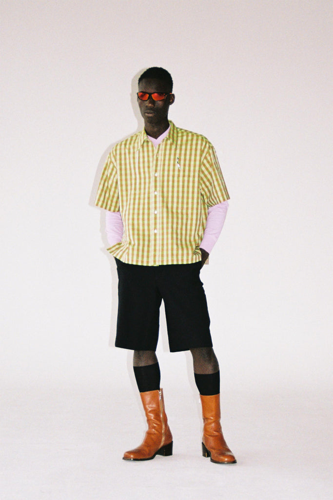 Green Cotton Gingham Check Square Shirt