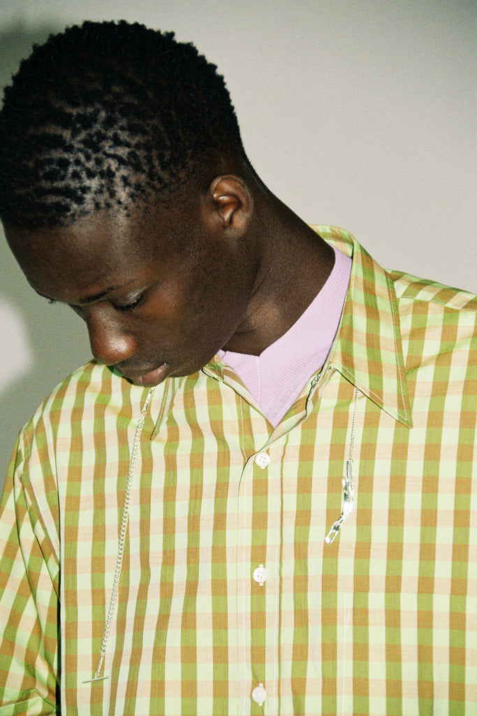 Green Cotton Gingham Check Square Shirt