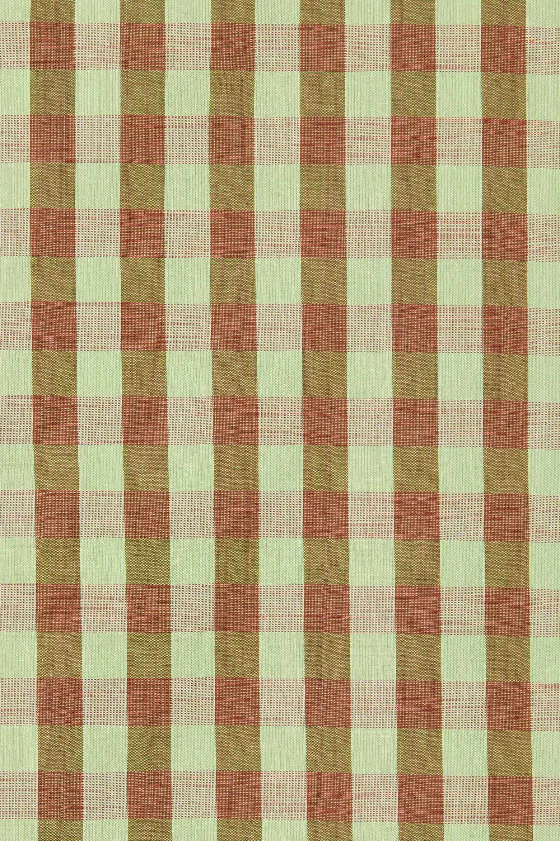 Green Cotton Gingham Check Square Shirt