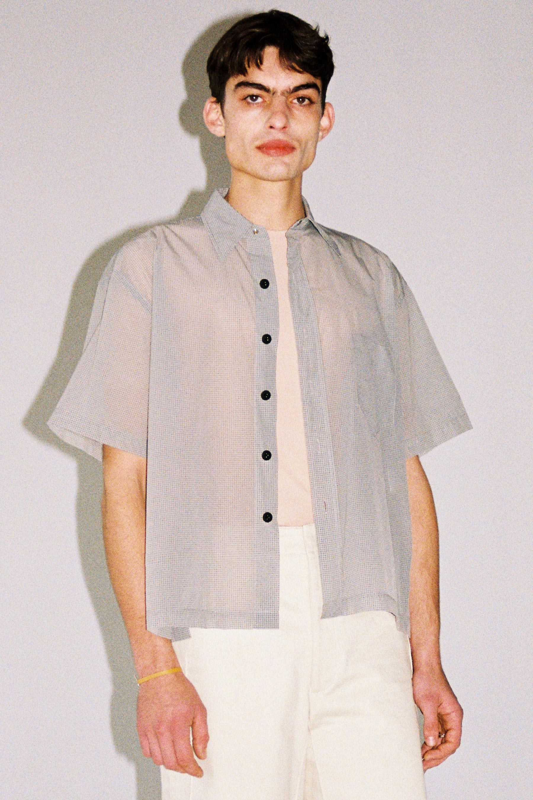 Grey Grid Check Polyamide Square Overshirt