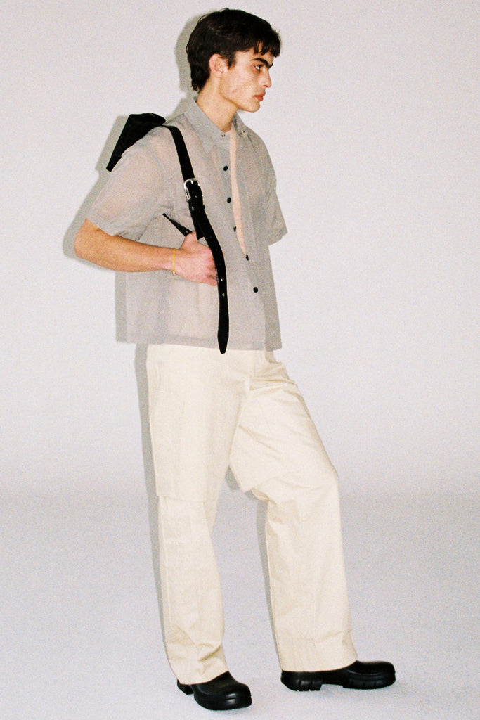Grey Grid Check Polyamide Square Overshirt