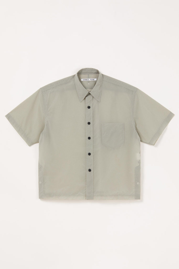 Grey Grid Check Polyamide Square Overshirt