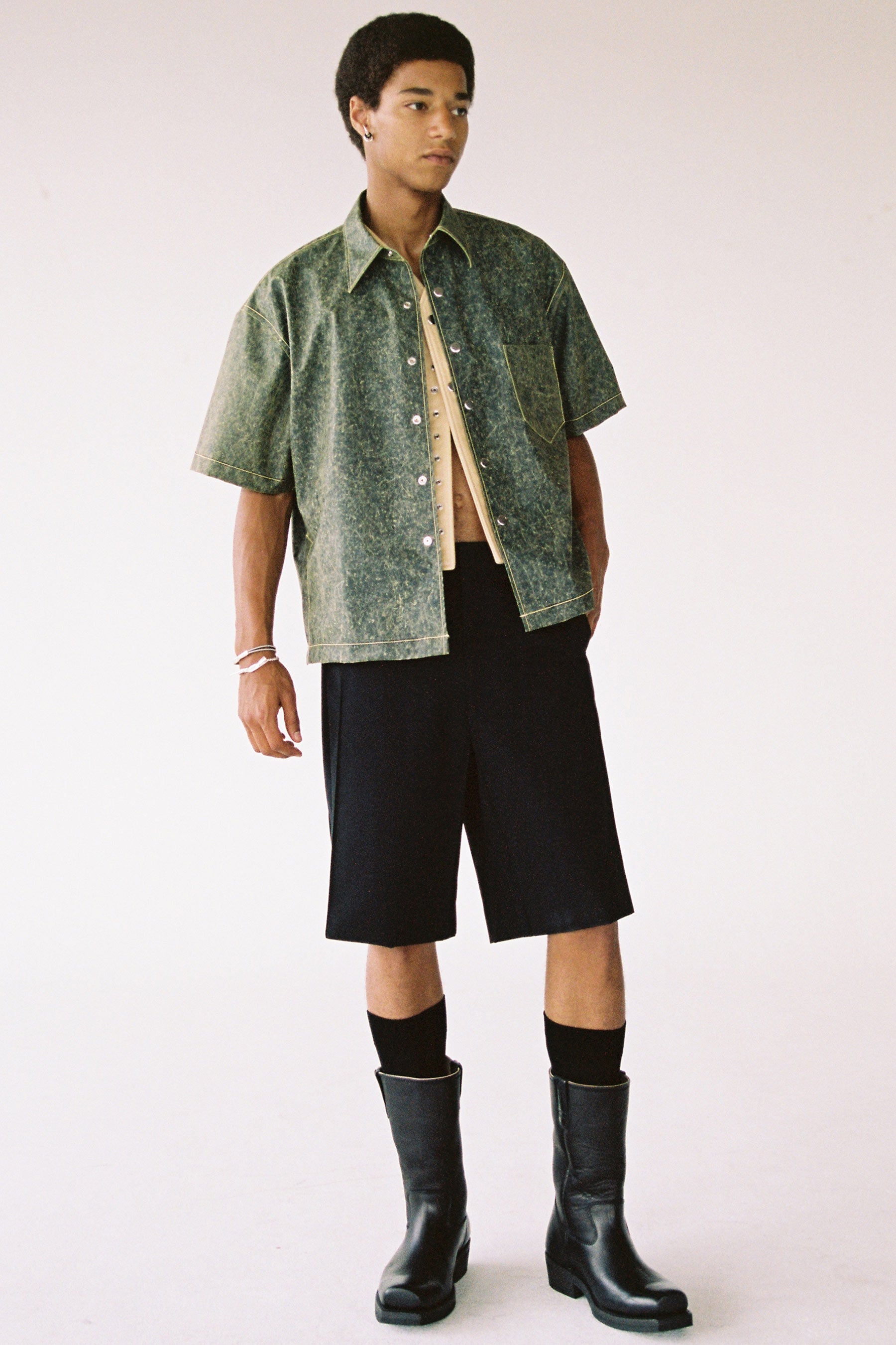 Olive Green Square Short Sleeved Overshirt