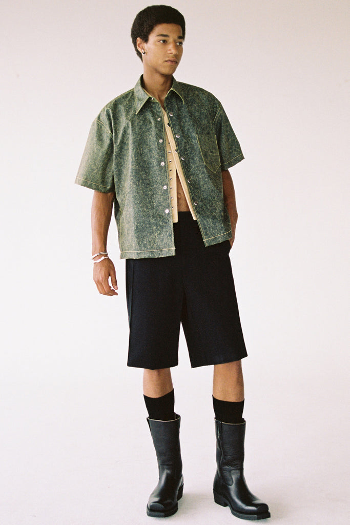 Olive Green Square Short Sleeved Overshirt