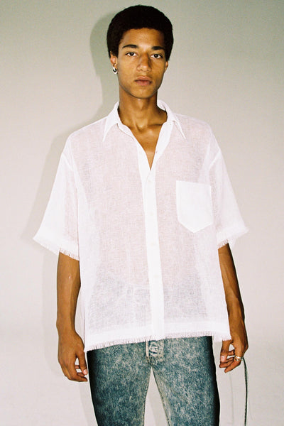 White Polyester Square Short Sleeved Overshirt