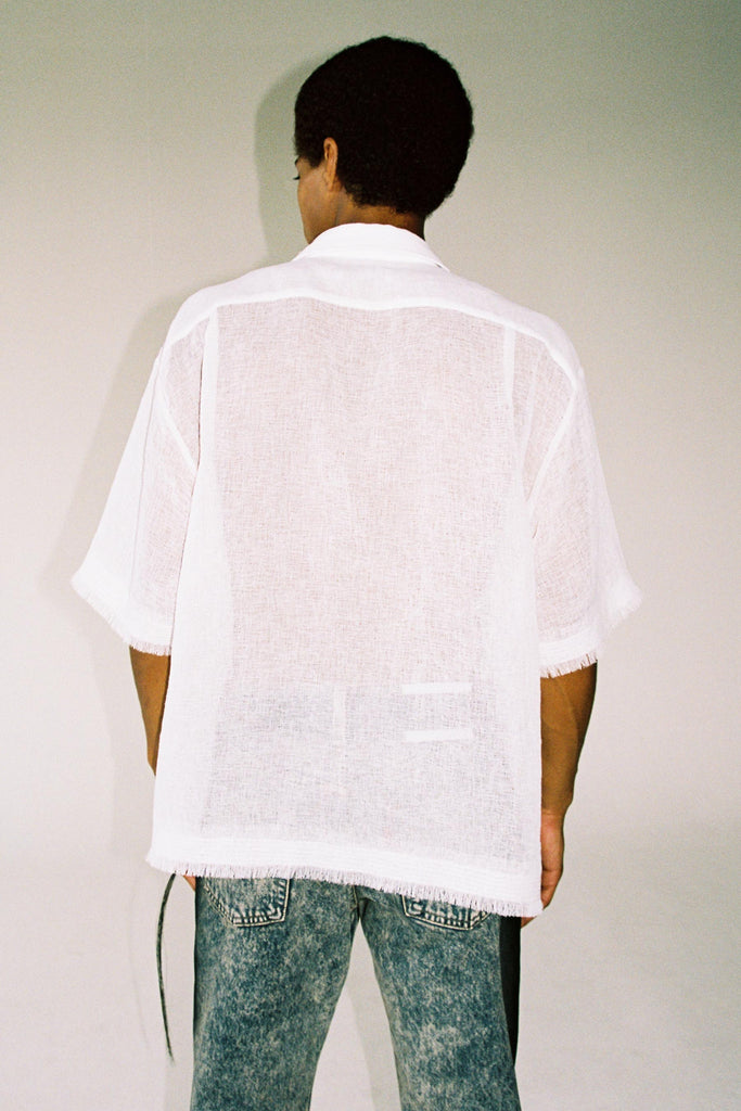 White Polyester Square Short Sleeved Overshirt