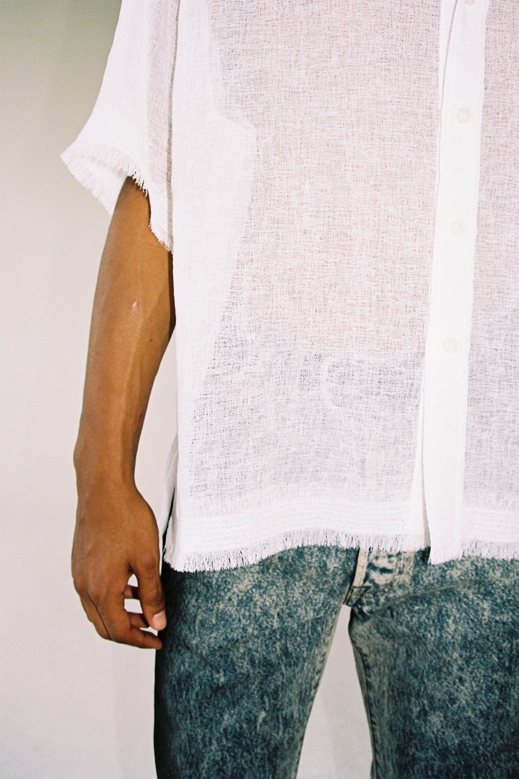 White Polyester Square Short Sleeved Overshirt