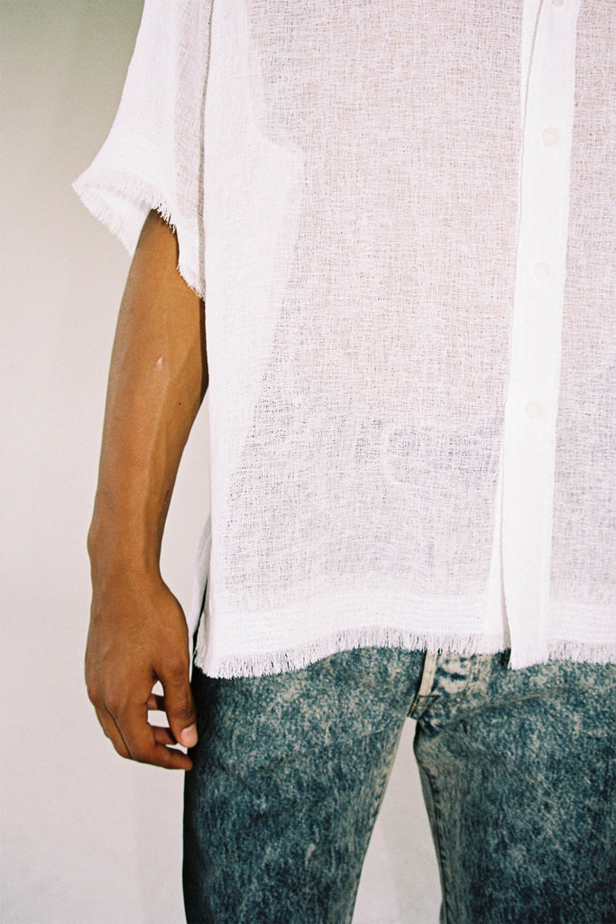 White Polyester Square Short Sleeved Overshirt