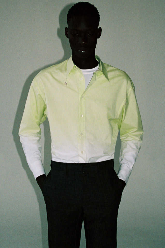Green Cotton Gradient Weaved Trapezium Shirt