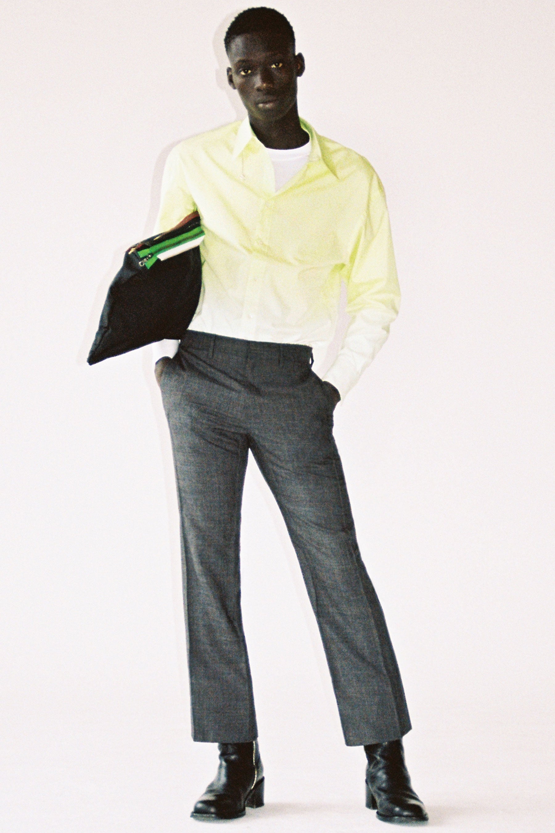 Green Cotton Gradient Weaved Trapezium Shirt