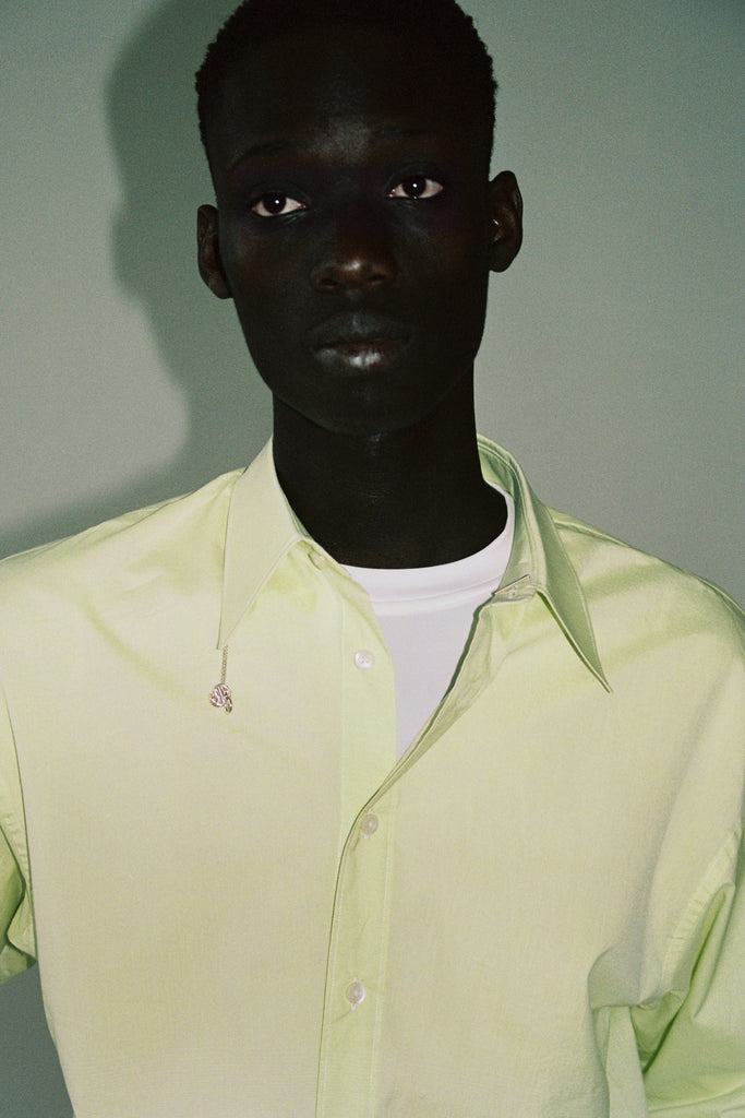 Green Cotton Gradient Weaved Trapezium Shirt