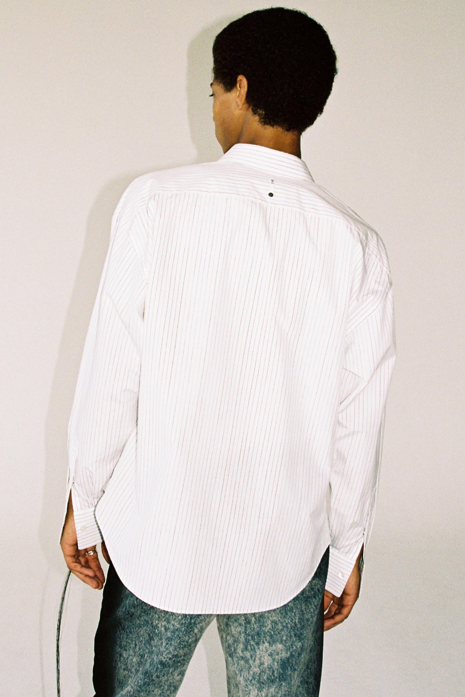 White Cotton Hand-printed Stripe Trapezium Shirt