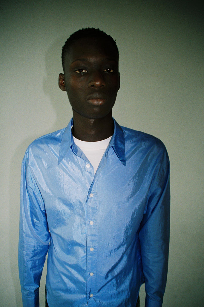 Light Blue Silk Polyamide Blended Trapezium Shirt