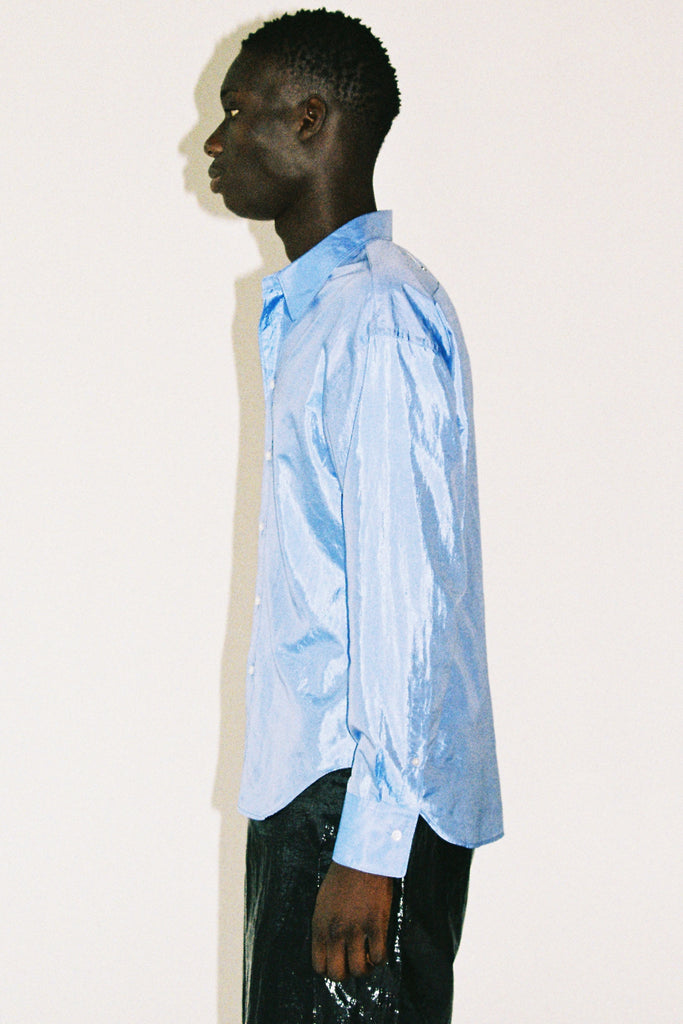 Light Blue Silk Polyamide Blended Trapezium Shirt