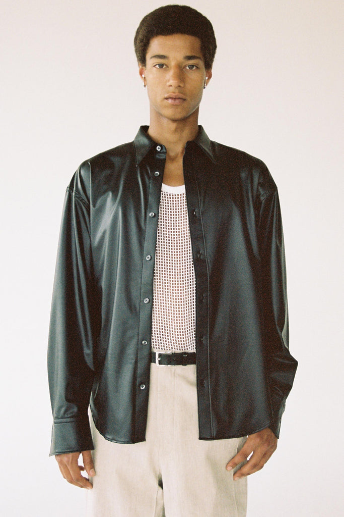 Black Polyamide Faux Leather Trapezium Shirt