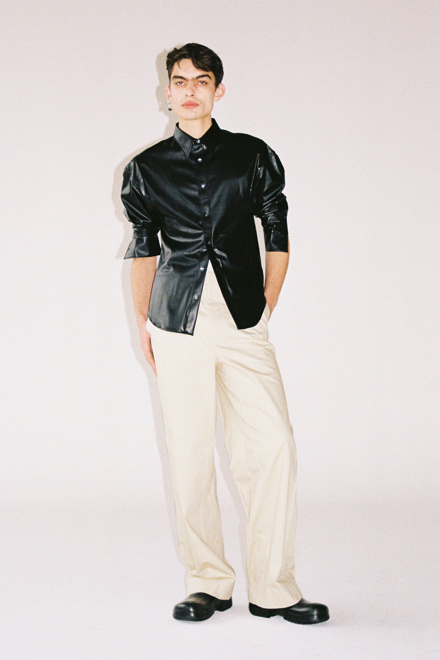 Black Polyamide Faux Leather Trapezium Shirt