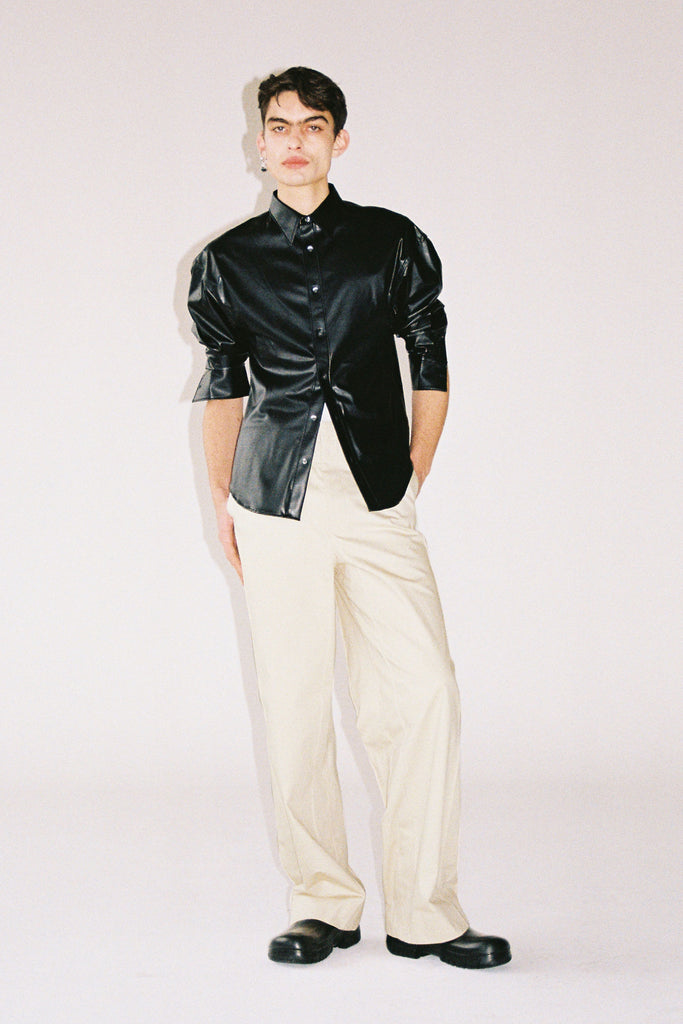 Black Polyamide Faux Leather Trapezium Shirt
