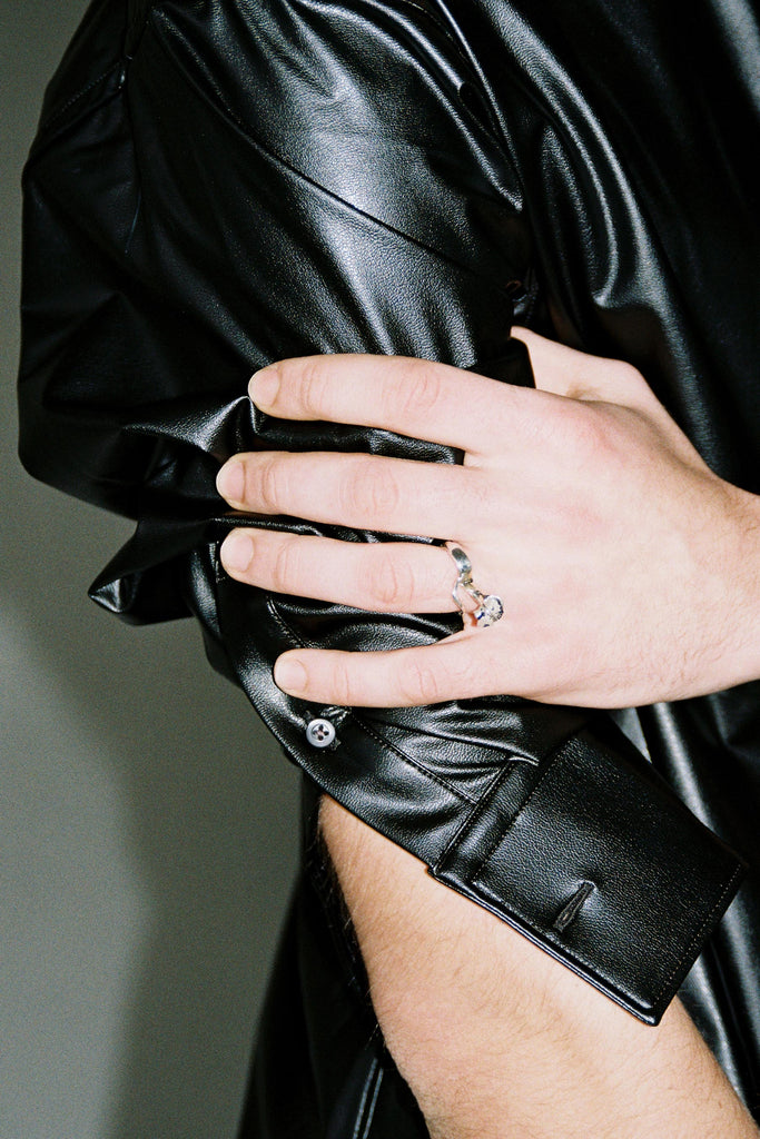 Black Polyamide Faux Leather Trapezium Shirt