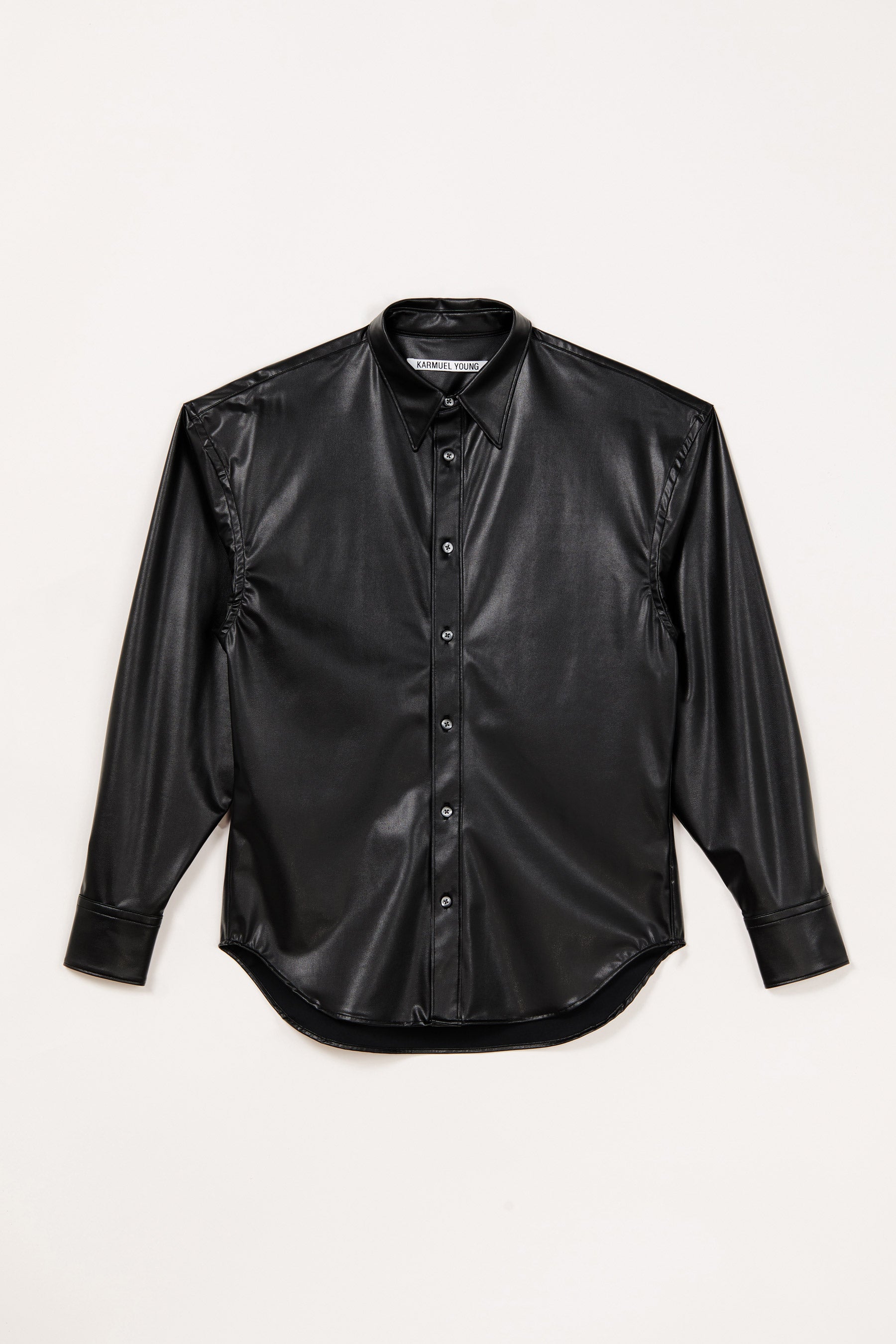 Black Polyamide Faux Leather Trapezium Shirt